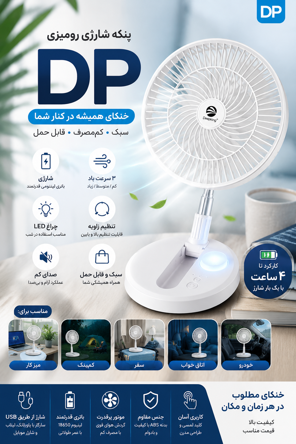فن شارژی چراغ دار  DP